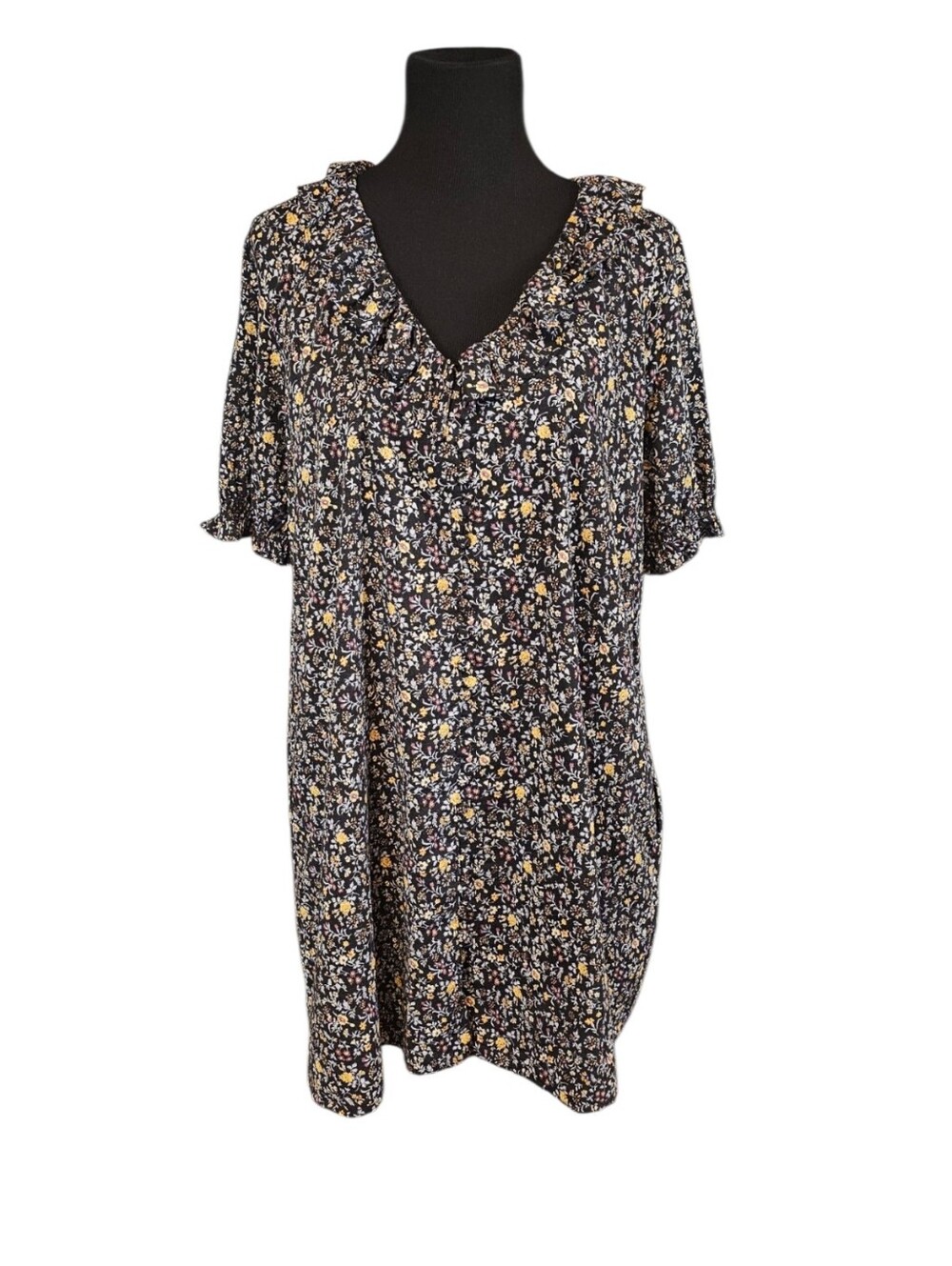 Madewell Black Floral Mini Dress Medium Ditsy Print Button Front